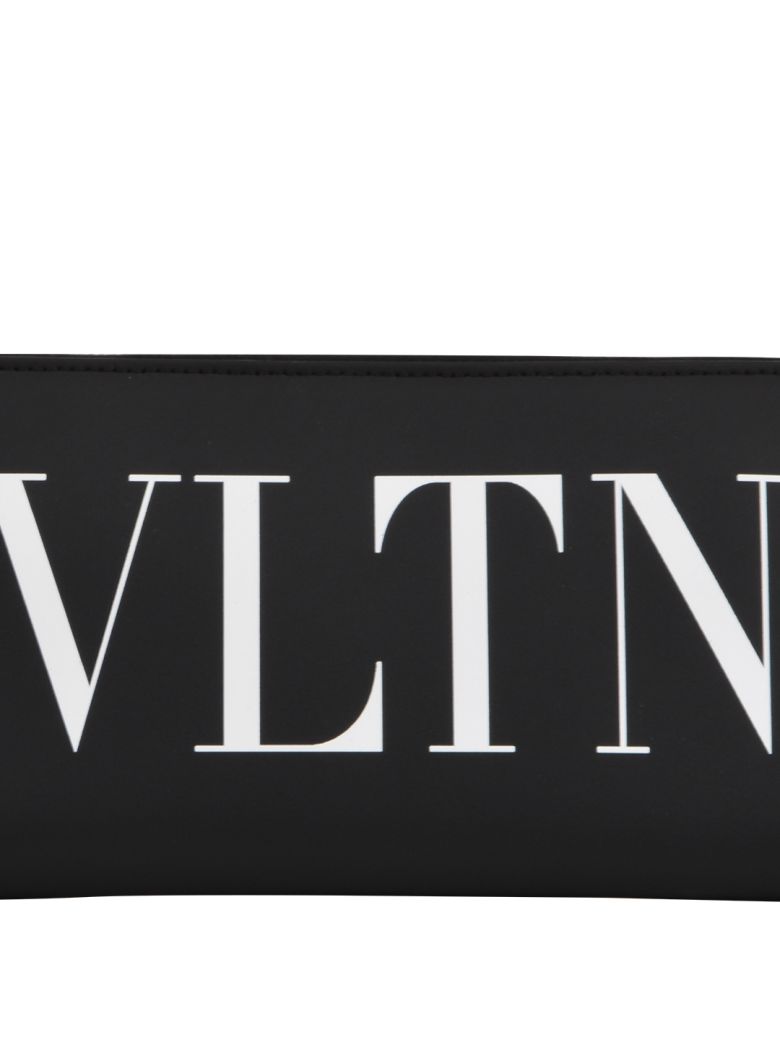 logo-print zip-around leather wallet in black