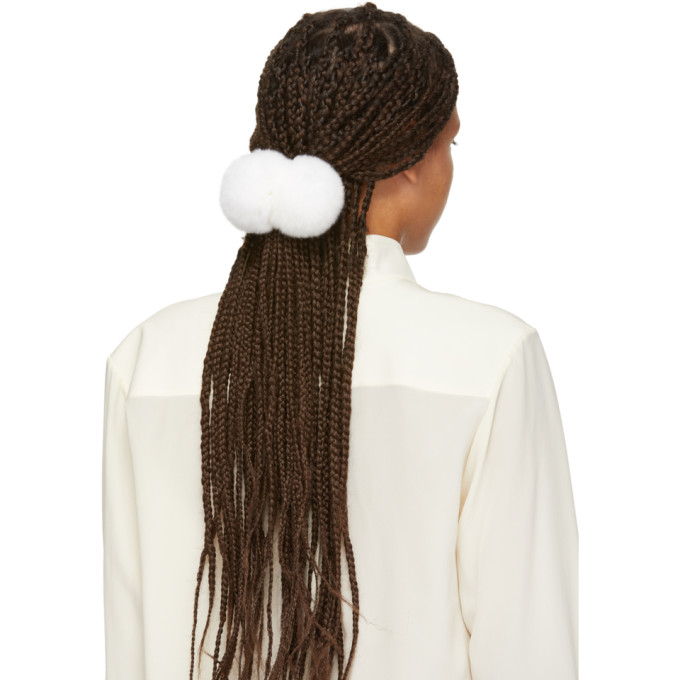 yves salomon - white double pom hair tie