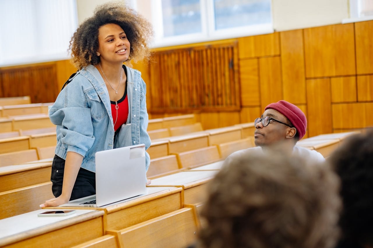 A woman standing in a classroom