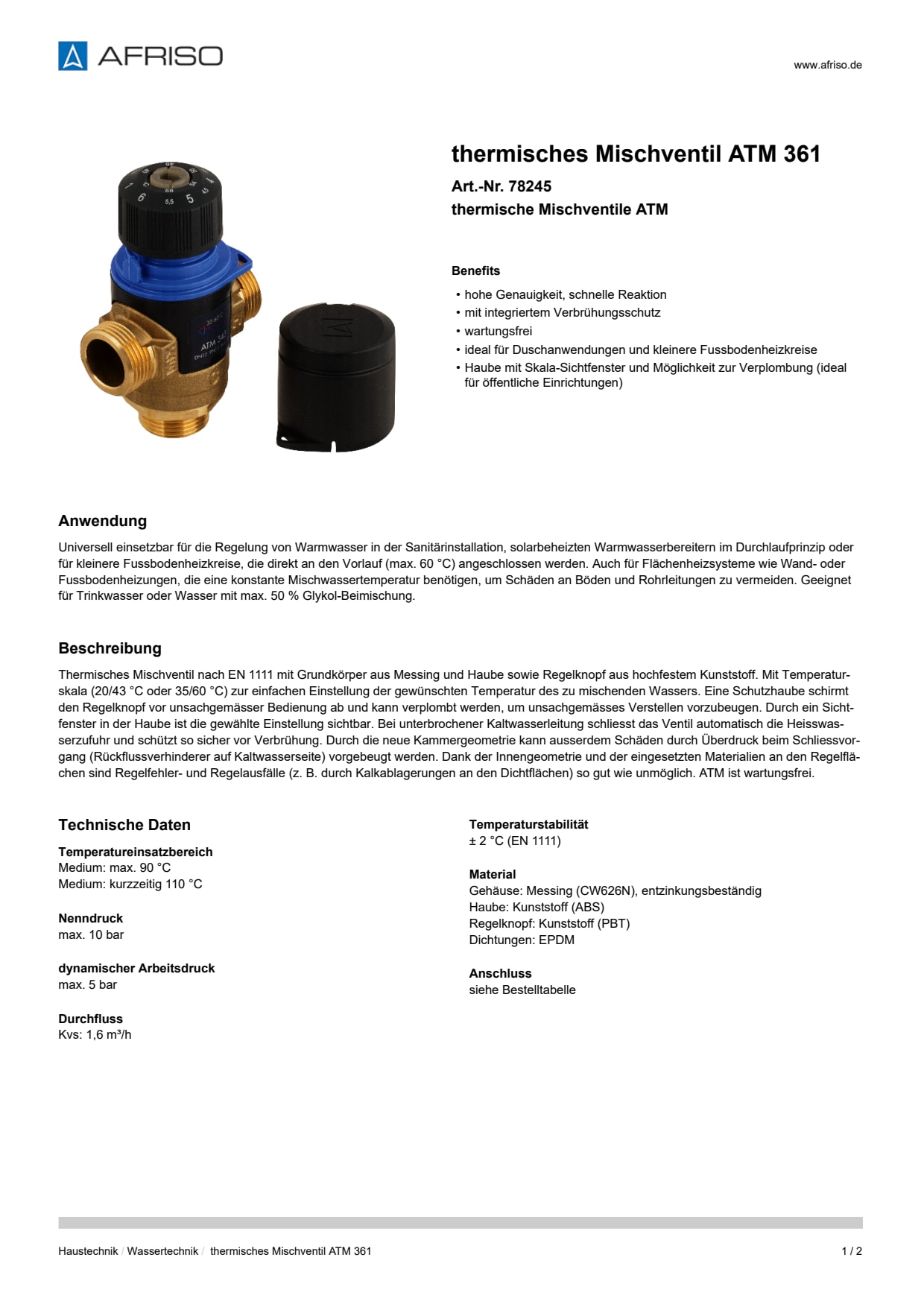 AFRISO_THERMISCHES-MISCHVENTIL-ATM-361-THERMISCHE-MISCHVENTILE-ATM_78245_DEU_CHE.PDF