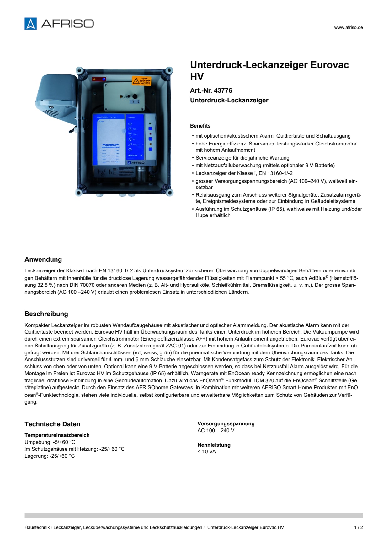 AFRISO_UNTERDRUCK-LECKANZEIGER-EUROVAC-HV-UNTERDRUCK-LECKANZEIGER_43776_DEU_CHE.PDF