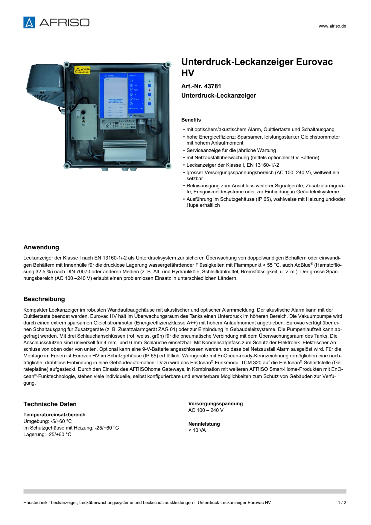 AFRISO_UNTERDRUCK-LECKANZEIGER-EUROVAC-HV-UNTERDRUCK-LECKANZEIGER_43781_DEU_CHE.PDF