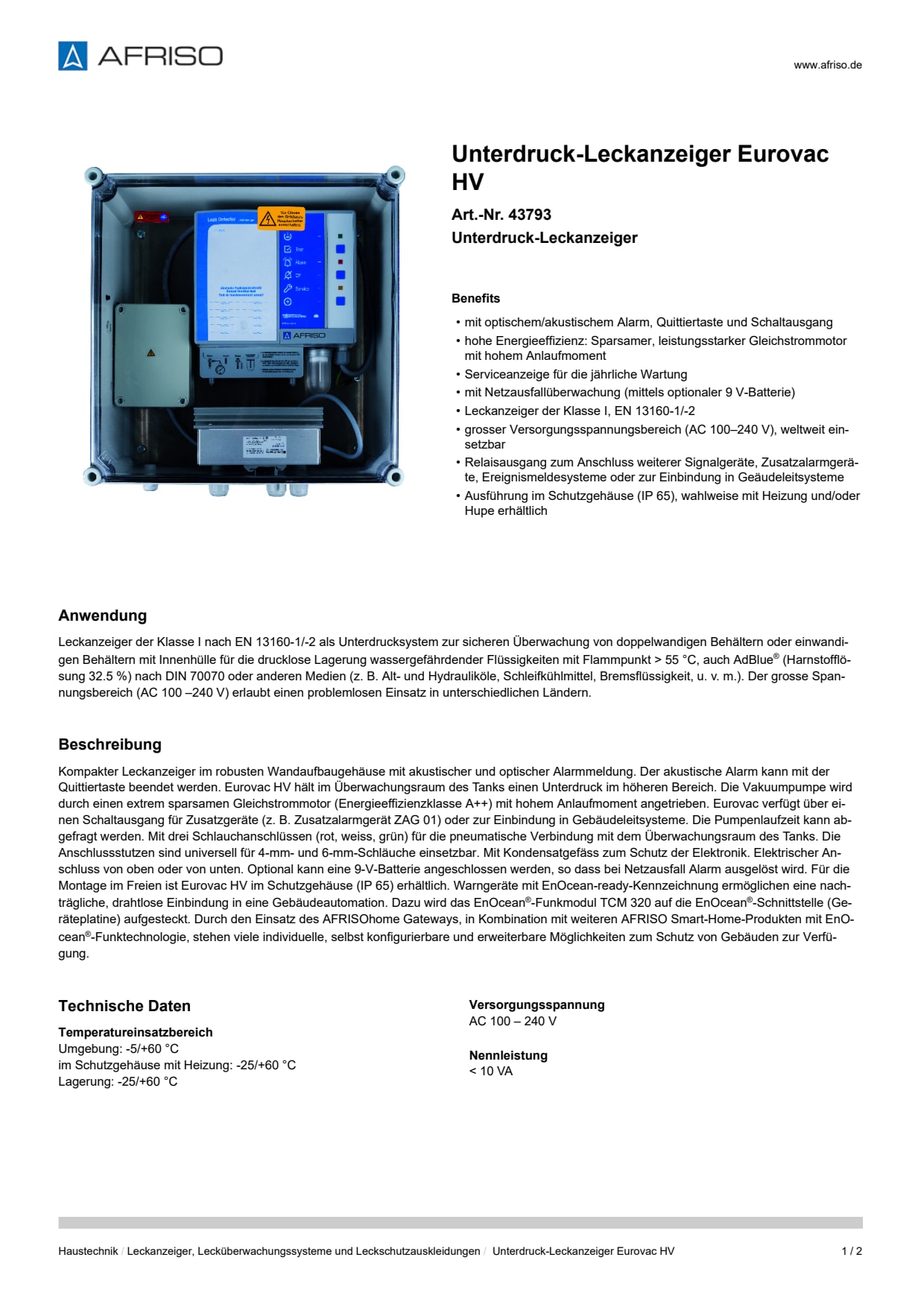 AFRISO_UNTERDRUCK-LECKANZEIGER-EUROVAC-HV-UNTERDRUCK-LECKANZEIGER_43793_DEU_CHE.PDF