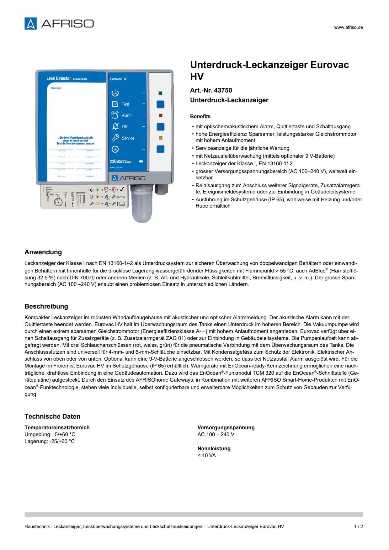AFRISO_UNTERDRUCK-LECKANZEIGER-EUROVAC-HV-UNTERDRUCK-LECKANZEIGER_43750_DEU_CHE.PDF