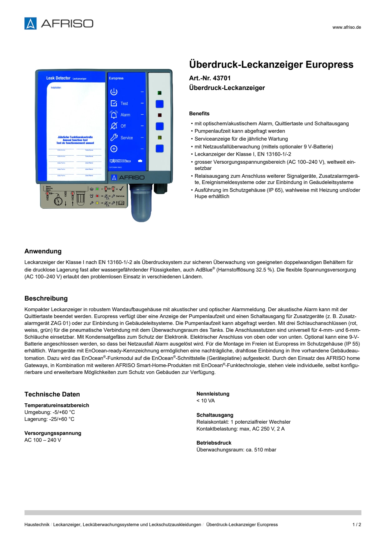 AFRISO_UEBERDRUCK-LECKANZEIGER-EUROPRESS-UEBERDRUCK-LECKANZEIGER_43701_DEU_CHE.PDF