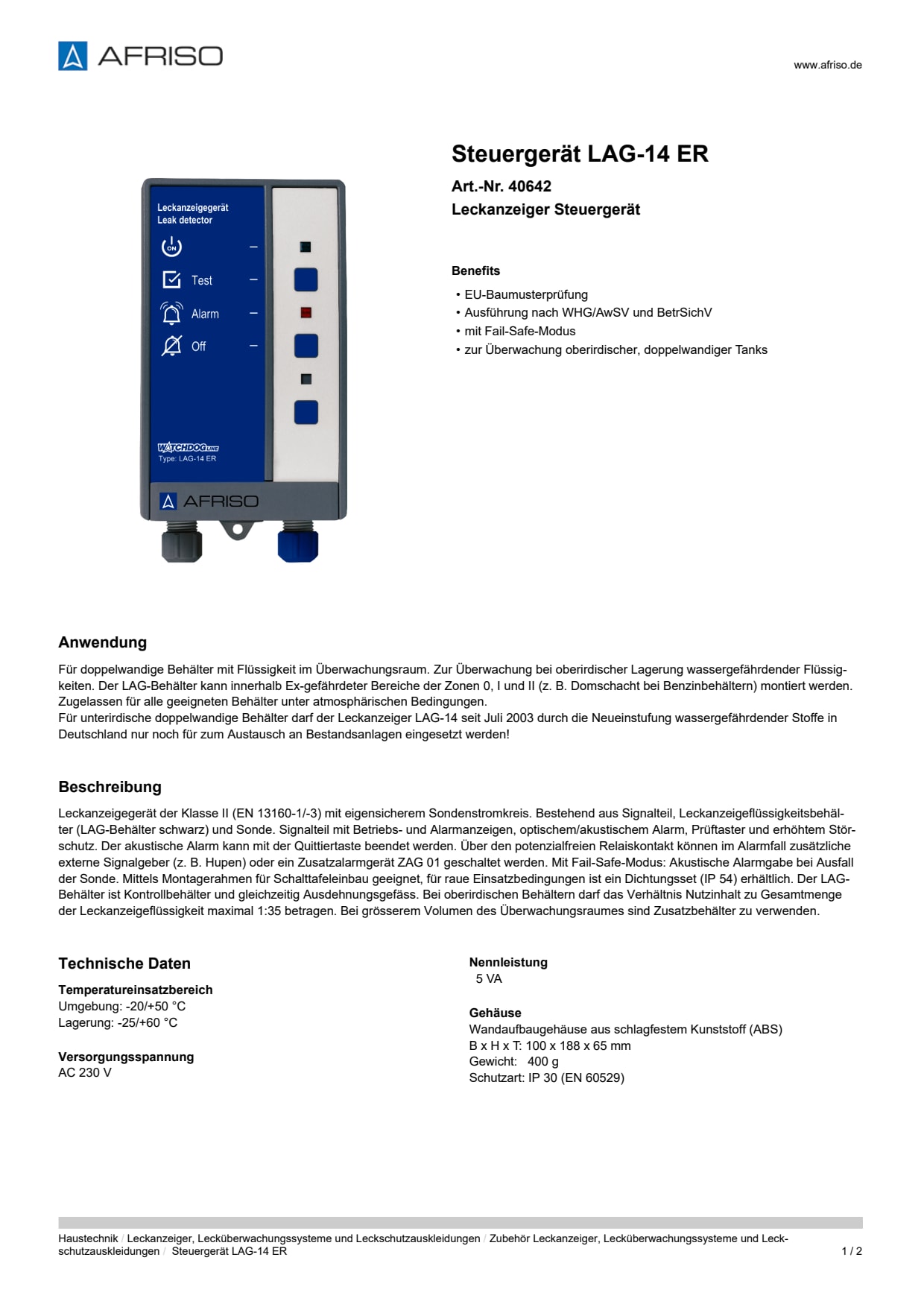 AFRISO_STEUERGERAET-LAG-14-ER-LECKANZEIGER-STEUERGERAET_40642_DEU_CHE.PDF