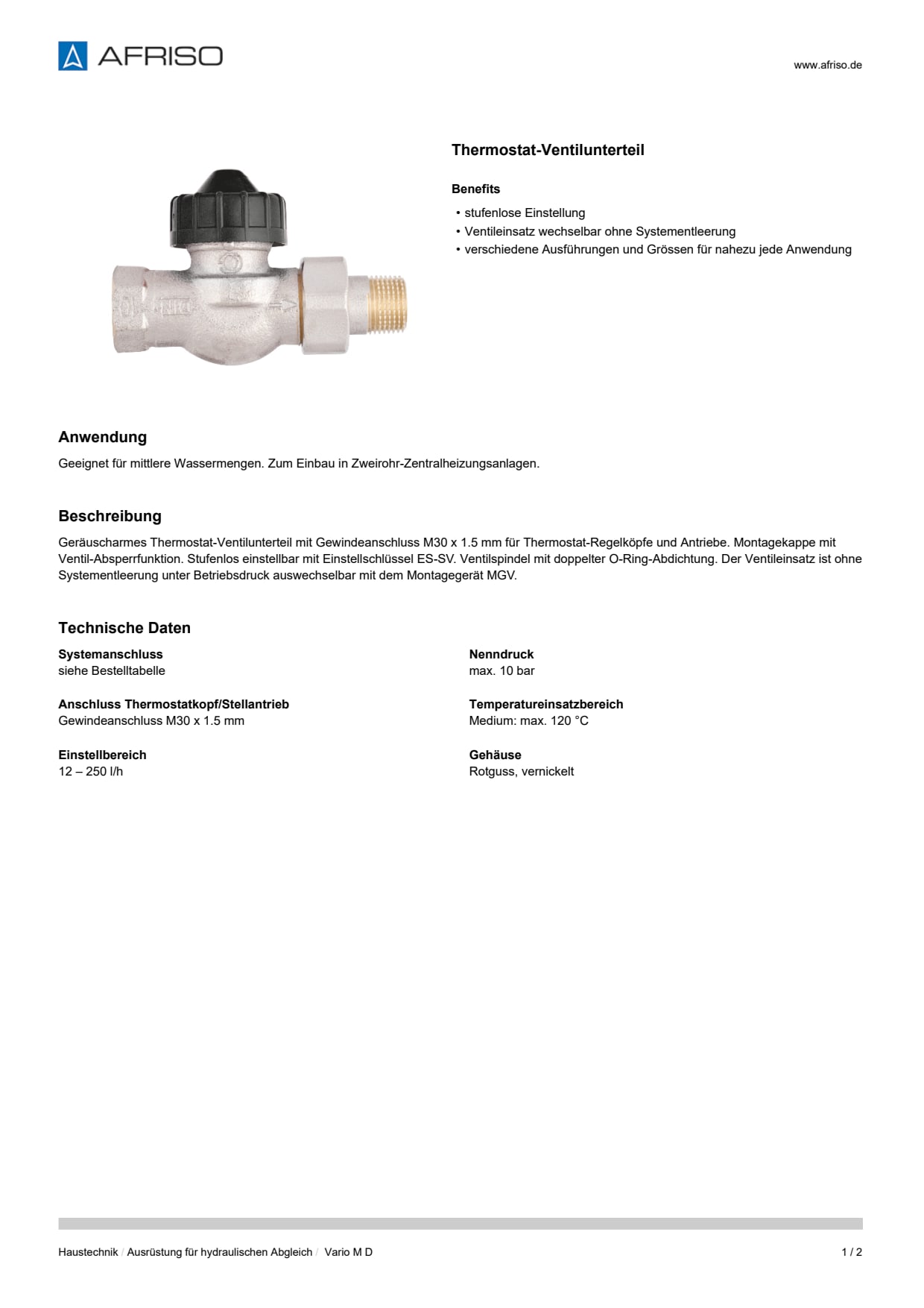 AFRISO_DATENBLATT_THERMOSTAT-VENTILUNTERTEIL_VARIO-M-D_P9077_DEU_CHE.PDF