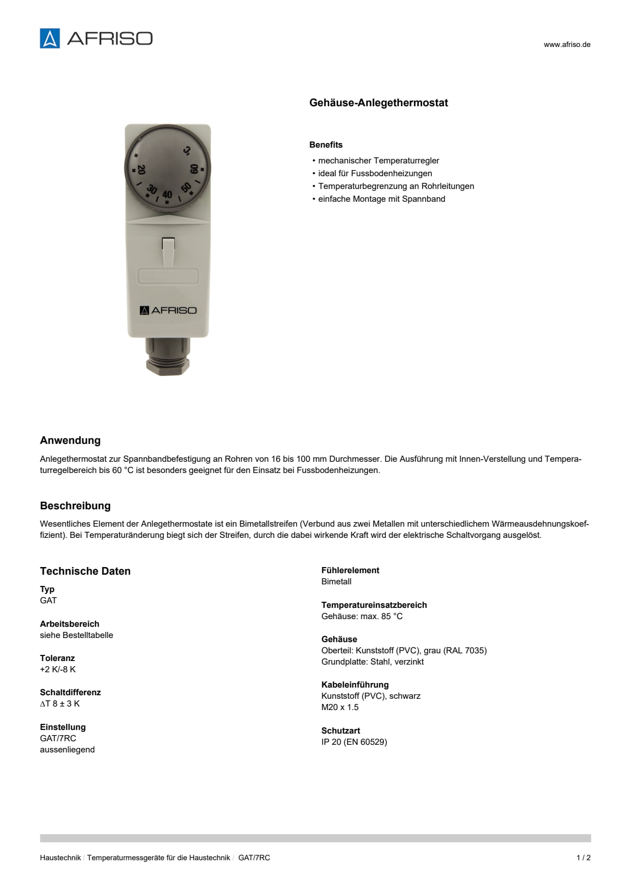 AFRISO_DATENBLATT_GEHAEUSE-ANLEGETHERMOSTAT_GAT-7RC_P27474_DEU_CHE.PDF