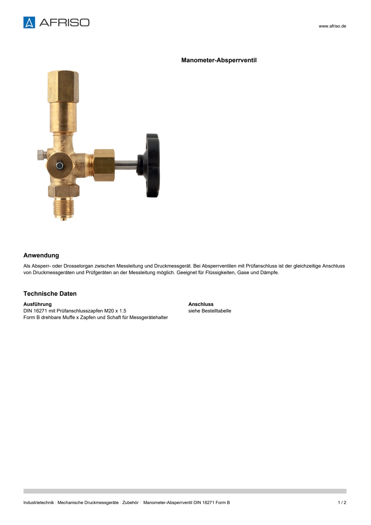 AFRISO_DATENBLATT_MANOMETER-ABSPERRVENTIL-DIN-16271-FORM-B_P27362_DEU_CHE.PDF