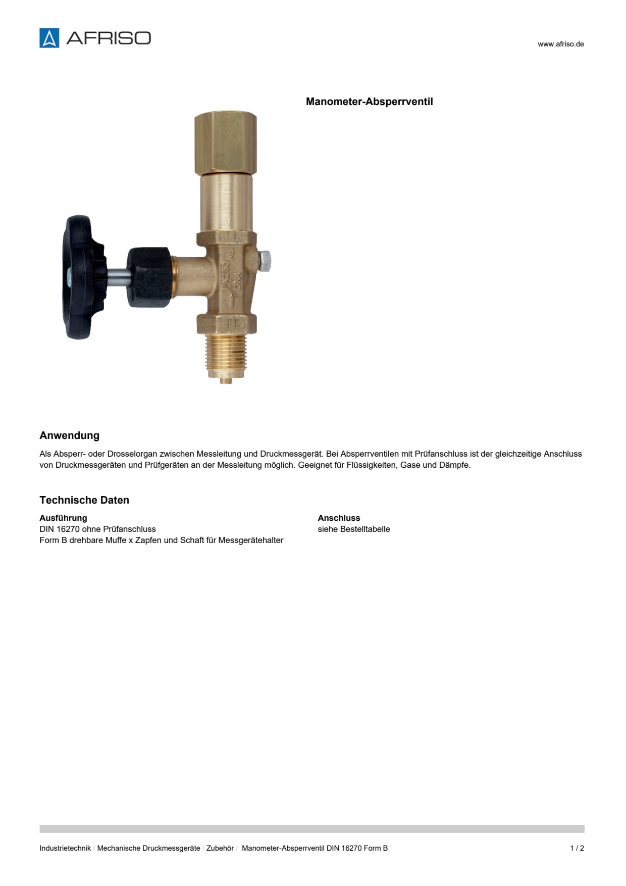AFRISO_DATENBLATT_MANOMETER-ABSPERRVENTIL-DIN-16270-FORM-B_P27288_DEU_CHE.PDF