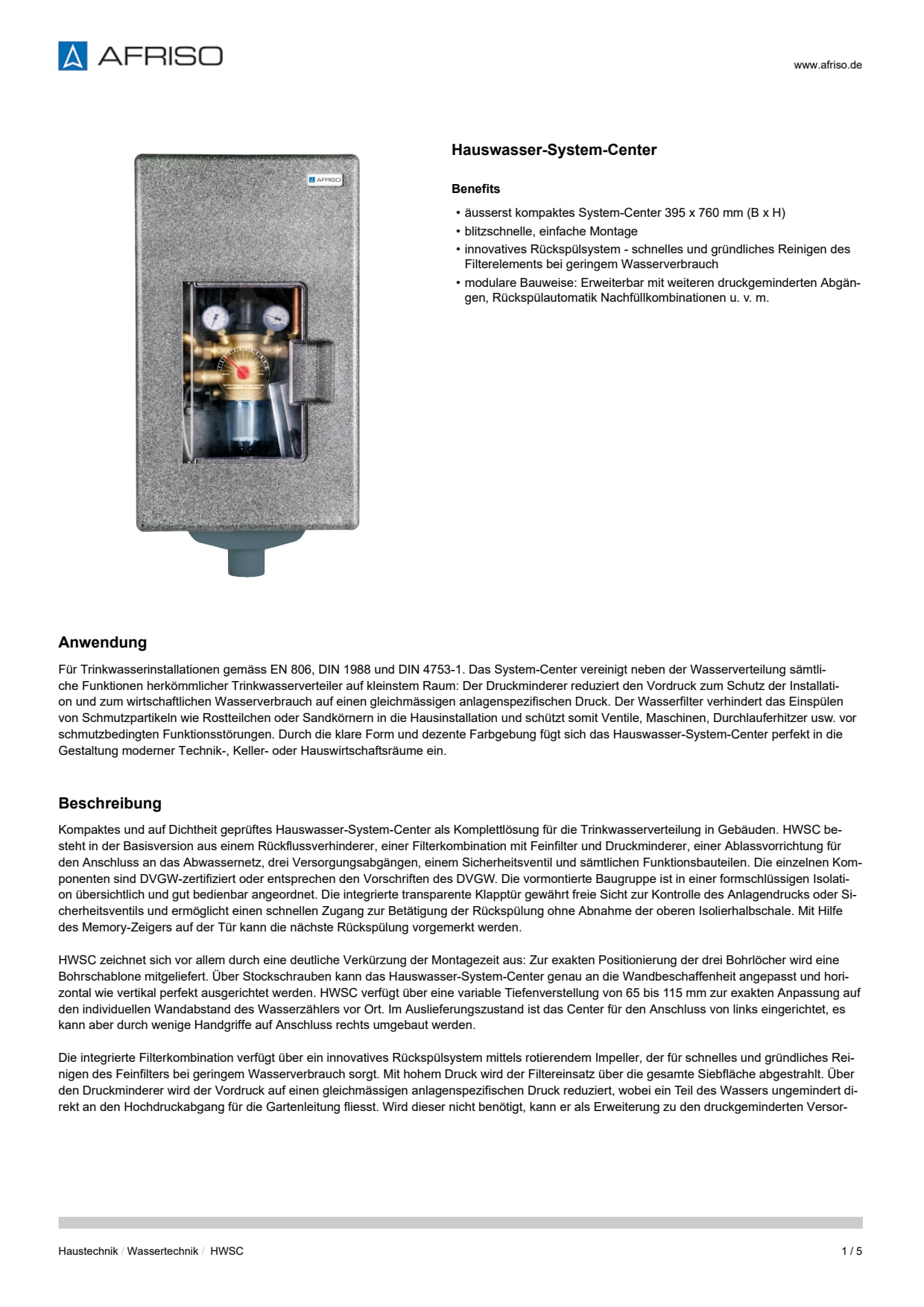 AFRISO_DATENBLATT_HAUSWASSER-SYSTEM-CENTER_HWSC_P31913_DEU_CHE.PDF