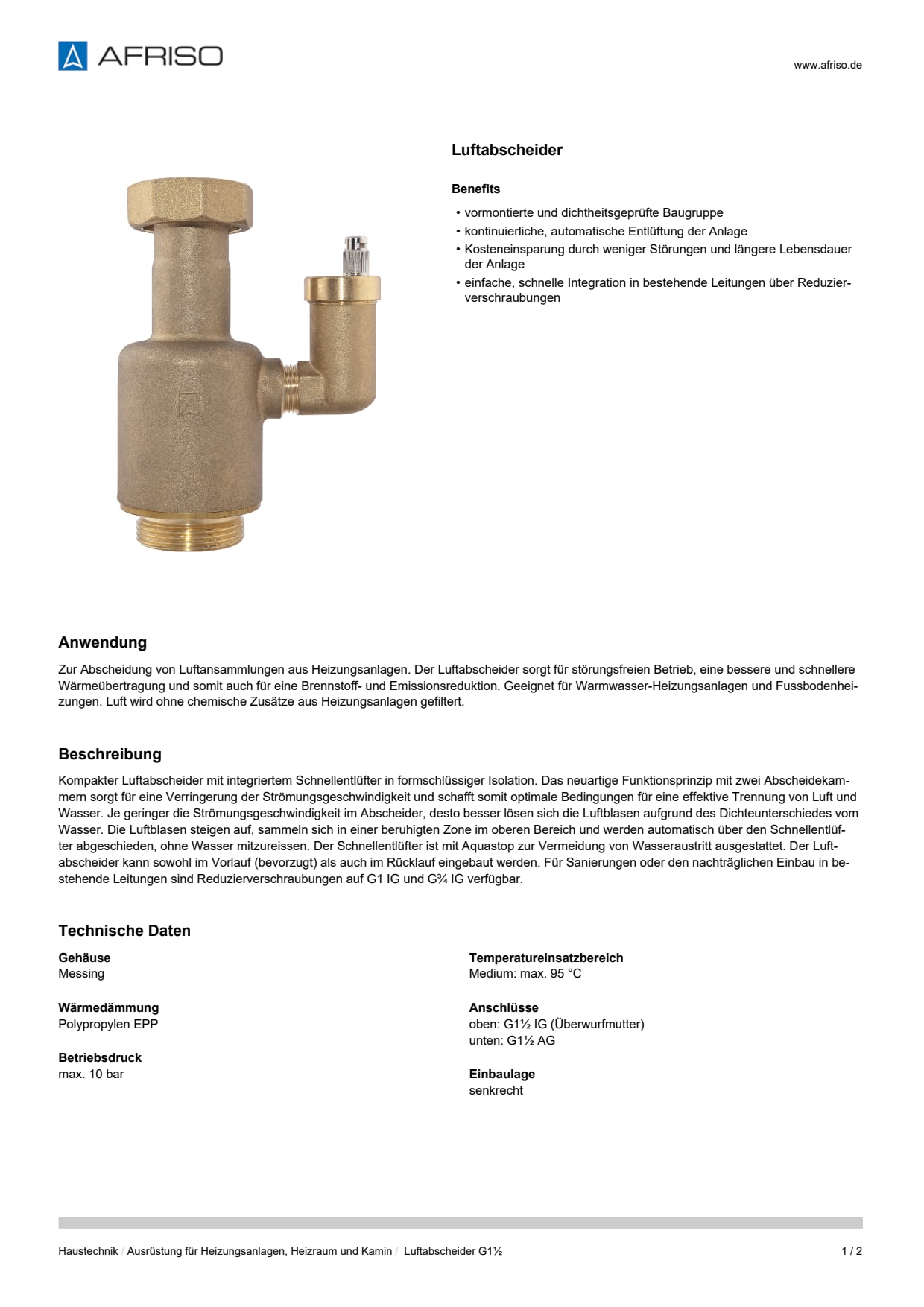 AFRISO_DATENBLATT_LUFTABSCHEIDER-G1-1-2_P31784_DEU_CHE.PDF