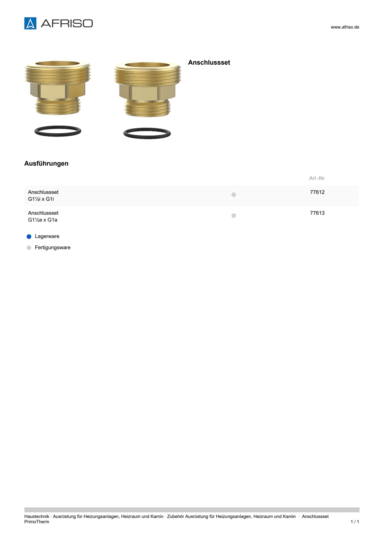 AFRISO_DATENBLATT_ANSCHLUSSSET-PRIMOTHERM_P33023_DEU_CHE.PDF