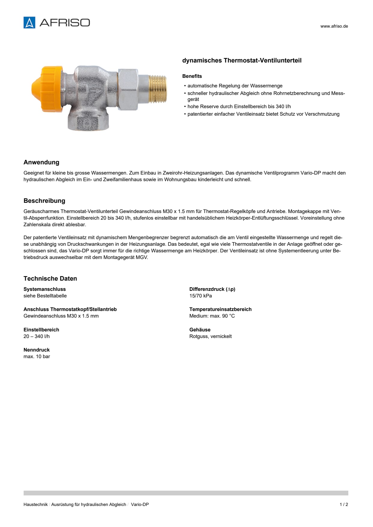AFRISO_DATENBLATT_DYNAMISCHES-THERMOSTAT-VENTILUNTERTEIL_VARIO-DP_P40394_DEU_CHE.PDF