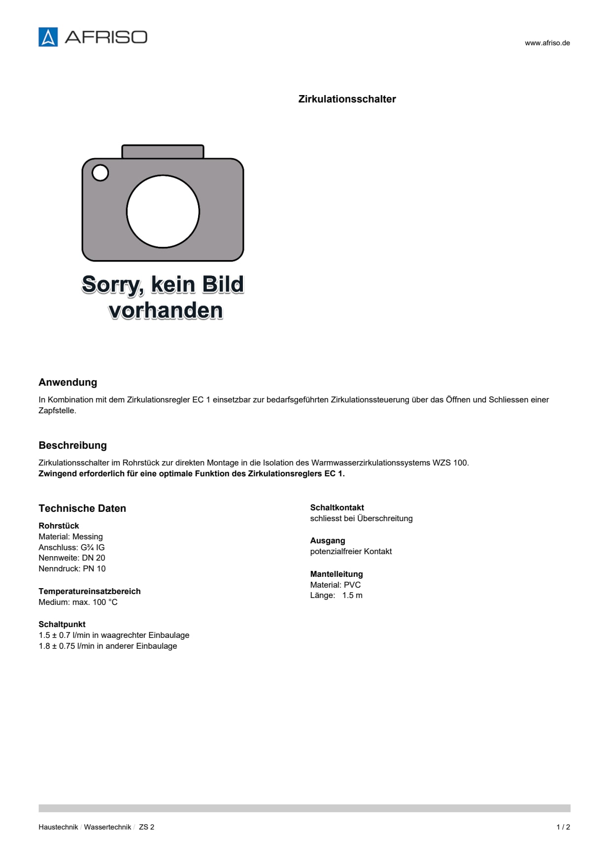 AFRISO_DATENBLATT_ZIRKULATIONSSCHALTER_ZS-2_P53675_DEU_CHE.PDF