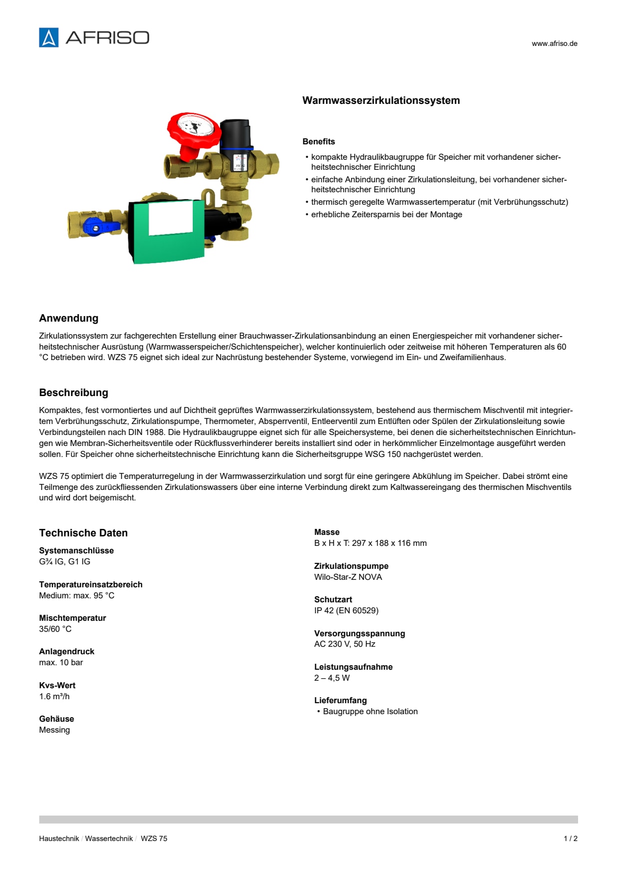 AFRISO_DATENBLATT_WARMWASSERZIRKULATIONSSYSTEM_WZS-75_P53669_DEU_CHE.PDF