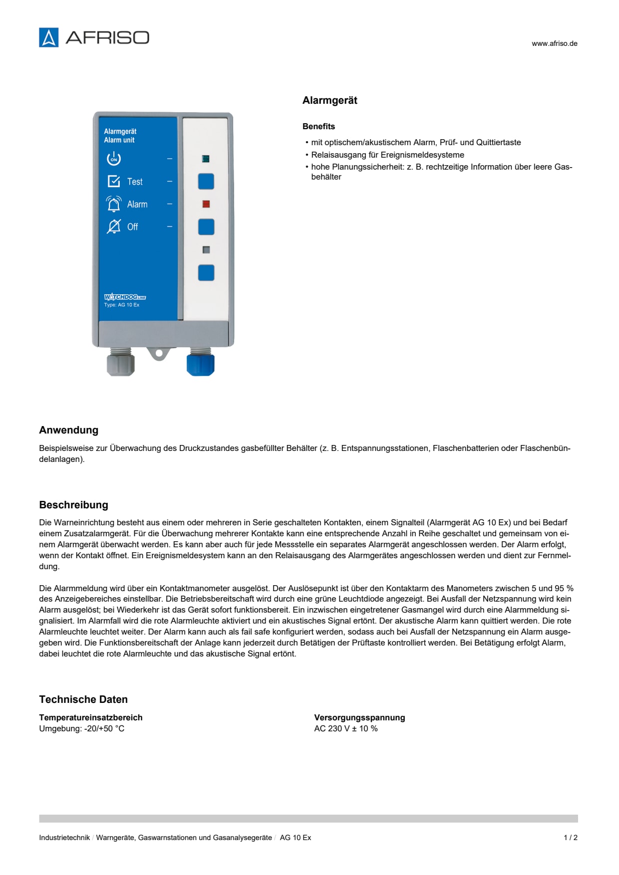 AFRISO_DATENBLATT_ALARMGERAET_AG-10-EX_P62083_DEU_CHE.PDF
