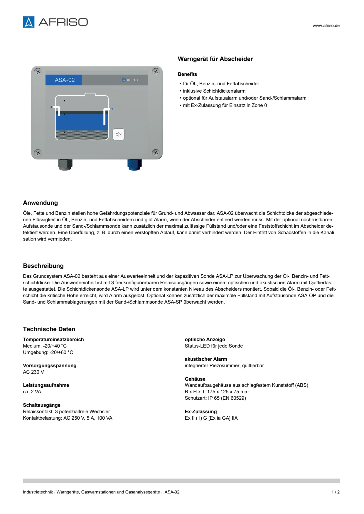AFRISO_DATENBLATT_WARNGERAET-FUER-ABSCHEIDER_ASA-02_P75978_DEU_CHE.PDF