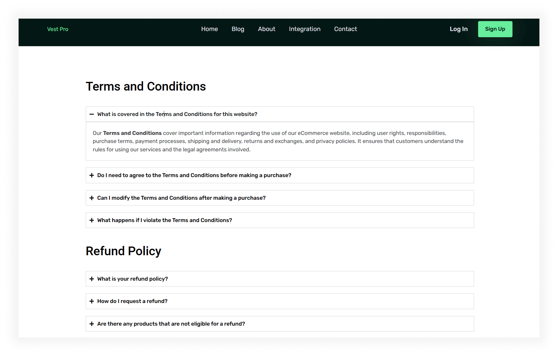 Final design of the Elementor FAQ page