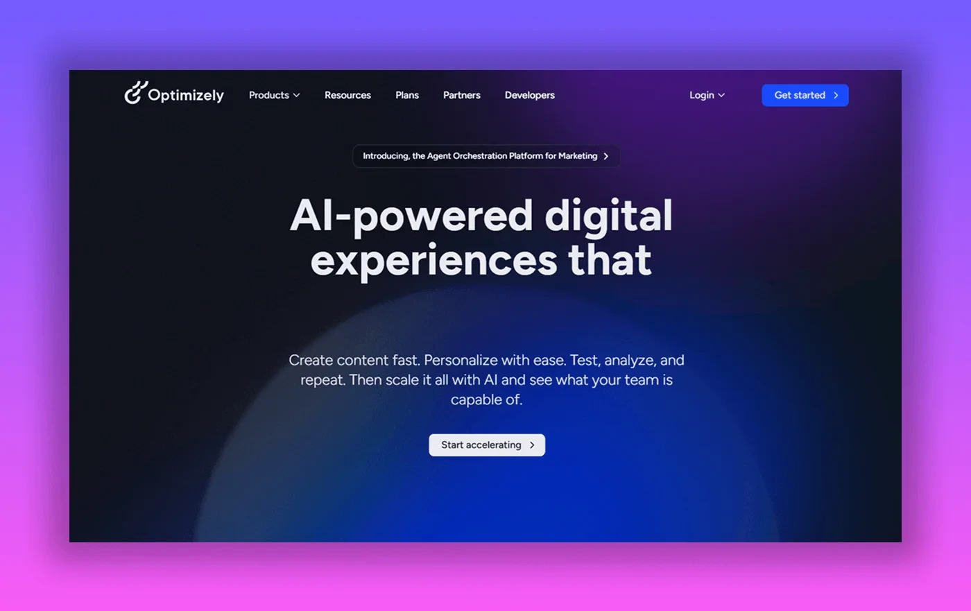 Optimizely CMS platform interface showing AI-powered digital experience management tools for web development