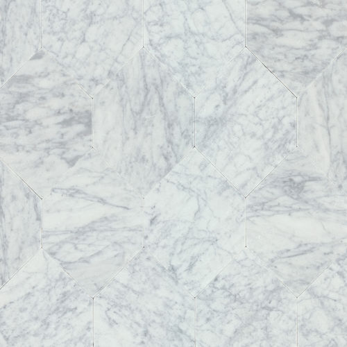 Suave Tumbled 12" X 17" Marble Hexagon in White Carrara