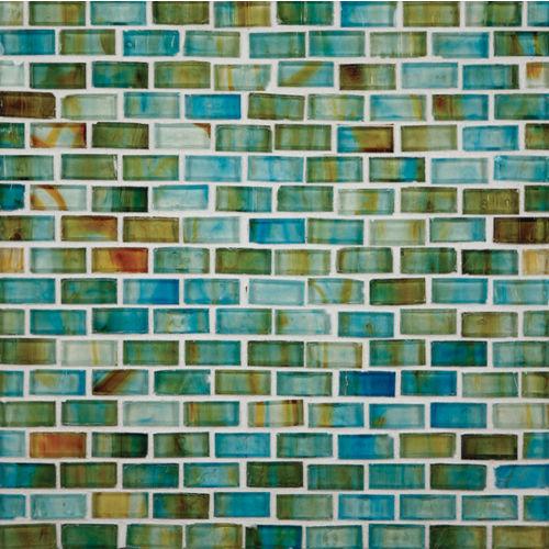 Haute Glass 5/8" x 1 1/4"  Brick Mosaic in Proud As A Peacock Non-iridescent