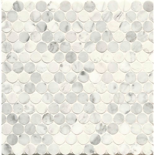 Mod Rocks 1" Mod Dots Honed Marble Mosaic in White Carrara