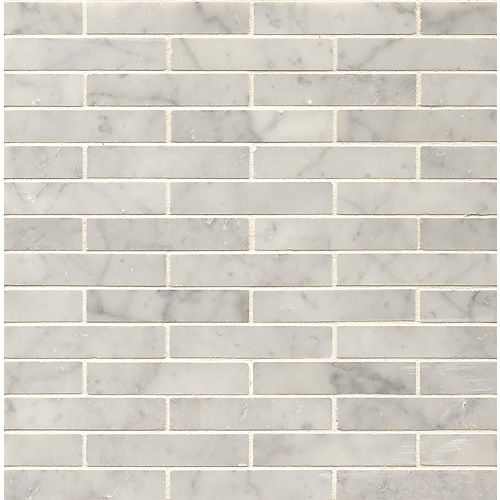 Vanity 3/4" x 4" Offset Honed Marble Mosaic in White Carrara