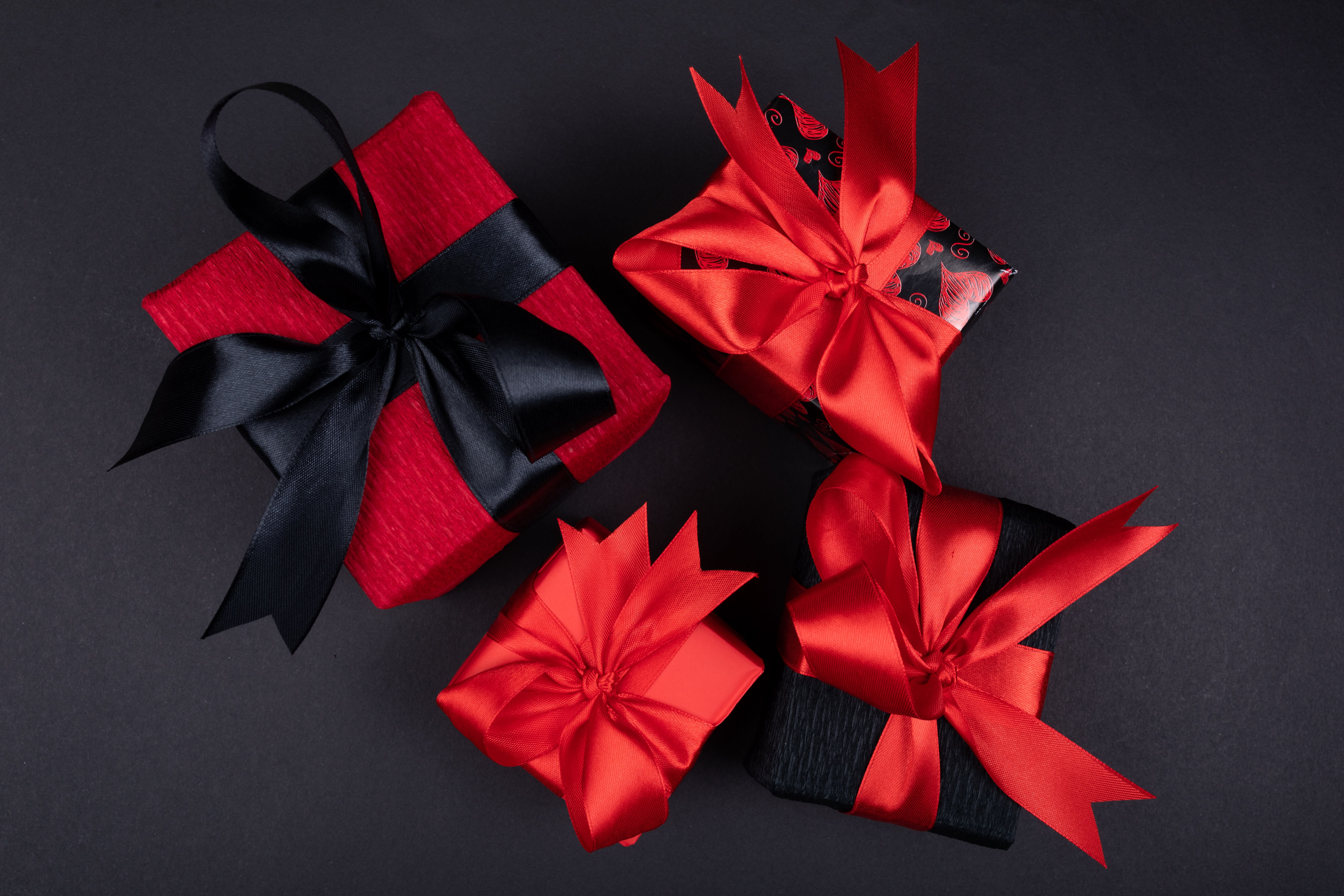Red and black Christmas presents