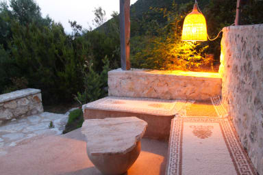 Outdoor stone seating area