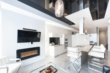 Modern living room + kitchen open concept