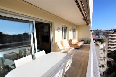 terrace equipped, dining table, sun chairs, open view