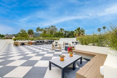 Communal rooftop terrace with breathtaking mountain views