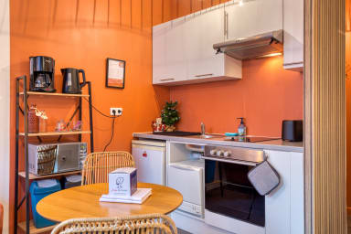 Cuisine ouverte sur séjour aménagée et équipée