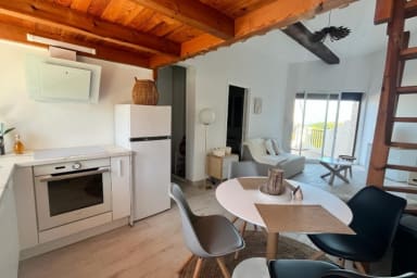 View of kitchen and dining area