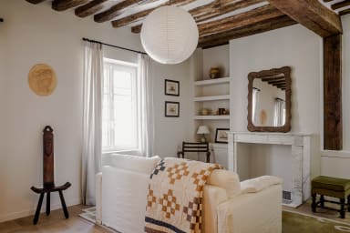 Salon douillet avec cheminée décorative