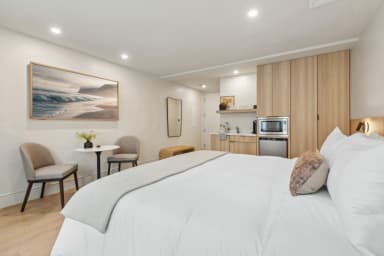 King-size bed, sleeps 2 and Kitchenette with Nespresso and Mini Fridge