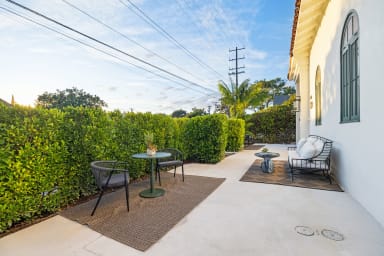 A cozy communal corner, lit for conversation and relaxation.