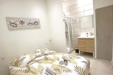 Chambre climatisée  : 1 lit double et sa salle de douche