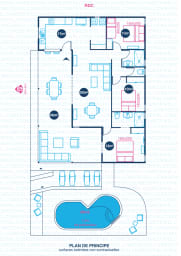 Plan au sol de Villa en location saisonnière à Saint-Francois en Guadeloupe  
