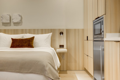 Queen-size bed, sleeps 2 and Kitchenette with Nespresso and Mini Fridge
