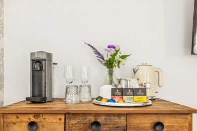 Enjoy barista-style coffee with our provided Nespresso Vertuo and pods.