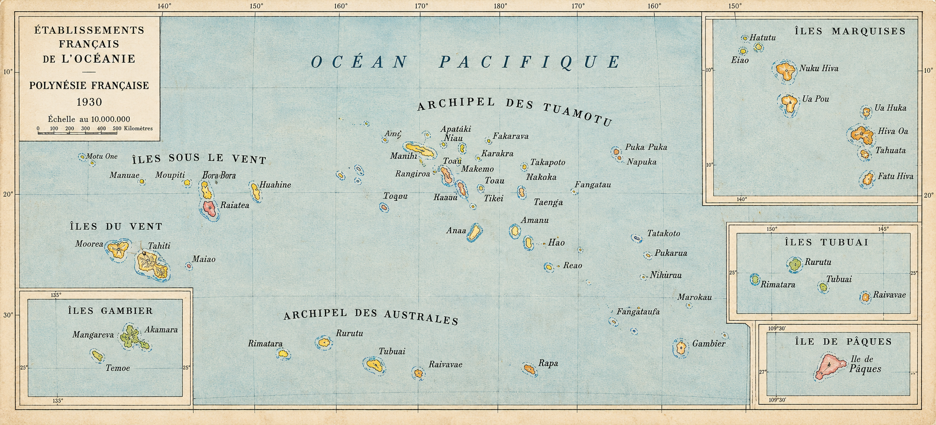 Carte historique de la Polynésie française datant de 1930