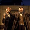 Antony Sher (centre) as Jacob Bindel, with Damien Molony (left) as Motl Mendl and Abigail McKern (right) as Ida