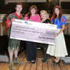 George Ure as Peter Pan, Margaret Rowarth (WYWUAS), Emma Bennett (FFE) and Aimie Atkinson as Snow White