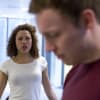Remmie Milner and Jamie Samuel in rehearsal for Plastic Figurines