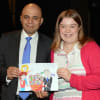 Sajid Javid with Jessie Conroy, a member of Red Banana Llama Theatre Group