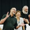 Ade Edmondson (Malvolio), Kara Tointon (Olivia) and John Hodgkinson (Sir Toby Belch) in rehearsal for Twelfth Night
