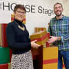 Rep head of fundraising Rachel Cranny and the Trussell Trust’s area manager Andy Scott