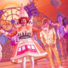 Ruth Lynch (Priscilla the Goose), Clive Rowe (Mother Goose) and Tony Marshall (Squire Purchase)